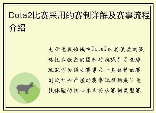 Dota2比赛采用的赛制详解及赛事流程介绍